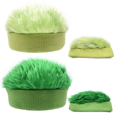 Green Wig Landlord Hat Hooligan Knitted Beanie With Spiked Fake Hair Funny Retro Wigs Skull Cap Streetwear