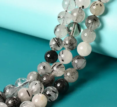 Black Rutilated Quartz Natural Crystal Beads Gemstone Stone Beads For Diy Making