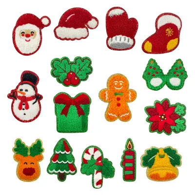 Christmas Tree Chenille Glitter Embroidery Iron on Bells Christmas Gloves Christmas Stockings Patch
