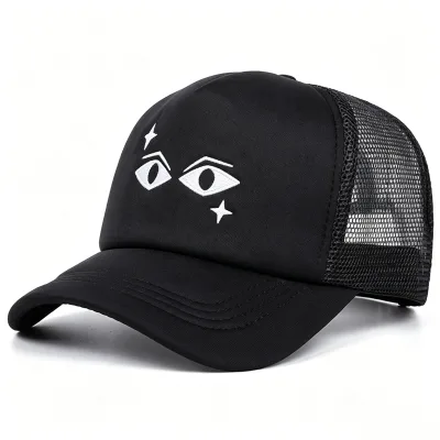 CMAX Star Eyes Embroidery Trucker Hat Men Women Black Mesh Back Foam Front Truck Driver Cap Fashion Streetwear Adjustable