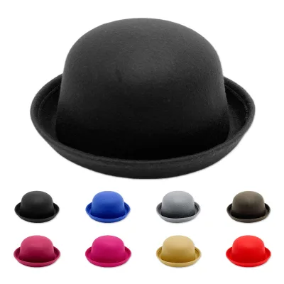 Felt Round Bowler Hat Unisex Parent-child Party Stage Daily Travel Multi Tone Rolled Brim Classic Fashion Outdoor Head Accessory