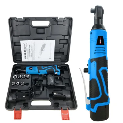 12V Cordless Electric Ratchet Wrench, 90-Degree Angle Head, 3/8" Drive, with 2x 3.0Ah Li-ion Batteries and Charger