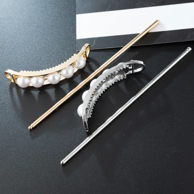 Alloy women's new slender oval hollow pearl hairpin hair accessory