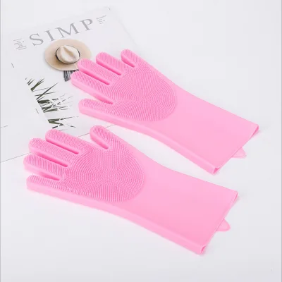 Magic Silicone Cleaning Gloves with Scrubber Bristles Multifunctional Pet Grooming Dishwashing Brush 5 Colors Kitchen Tool