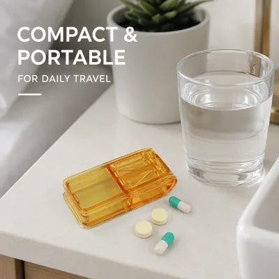 Portable Pill Cutter Splitter with Storage Box and Drinking Cup, Multi-functional Rectangle Tablet Splitter for Travel Daily Use