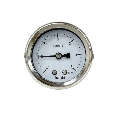 AKS 50mm Pressure Gauge -1-5 Bar Vacuum Compound Gauge 1/4NPT Semi-Steel Black Steel Case Chrome Bezel Center Back Mount