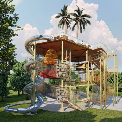 Outdoor Playground Manufacture for Outdoor Adventure Park Including Rope Course,Outdoor Slide,and Archimedes Screw