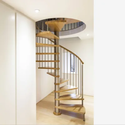Luxury Prefabricated Steel-Wood Spiral Staircase with Solid Wood Steps and Central Column for Villa Indoor