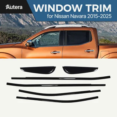 Autera Car Accessories Black Door Chrome Window Decorative Moulding Trim Strip for Nissan Navara Double Cab NP300 2015-2025