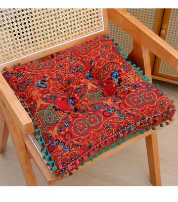 Factory Thickened Floor Lazy Fart Mat Cushion Vintage Bay Window Tatami Mat Cotton Linen Polyester Fiber Filling Plant Flowers