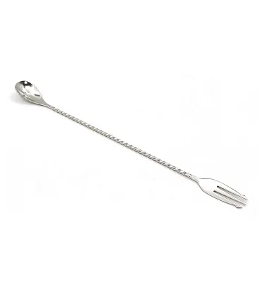 Stainless Steel Cocktail Shaker Spoon with Fork for Home Mixing and Party Barware Metal Bar Tool Set