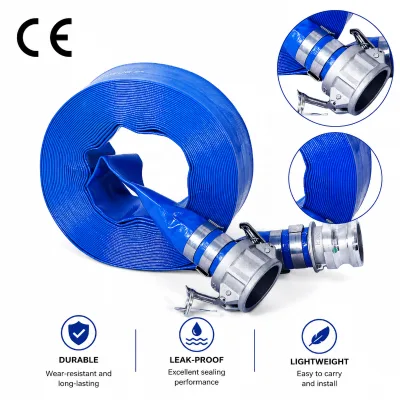 Red, Wear-resistant, and Durable PVC Flat Agricultural Irrigation Hose; UV-resistant Water Suction/delivery Hose, 25mm Diameter.
