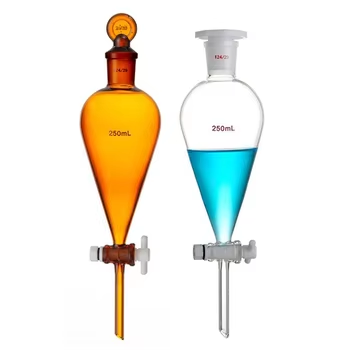 Pear Shape Graduate Glass Separating Funnel with Scale with Glass Piston PTFE Plunger