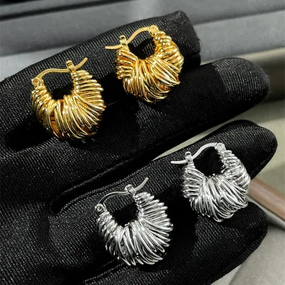 BOYI Wholesale Fashion Jewelry Gold Plated Irregular Line Wrapped Woven Earrings