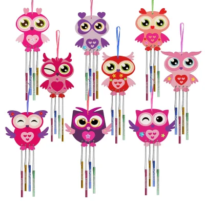 Children's DIY Art Deco Metal Owl Wind Chimes Craft Pendant Handicrafts for Birthday Home Decoration Perfect Gift for Girls Boys