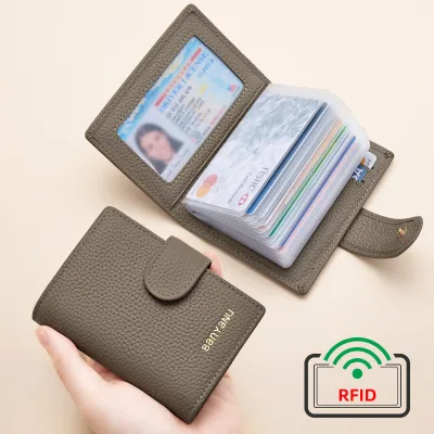 First-layer Cowhide Card Holder for Women, Multiple Card Slots, Transparent Card Page, Integrated Driver's License Card Cover