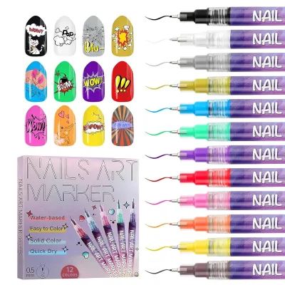 12-color Manicure Pens Nail Polish Hook Line Pens Stippling DIY Graffiti Acrylic Paint Nail Art Line Pen Nail Art Tools