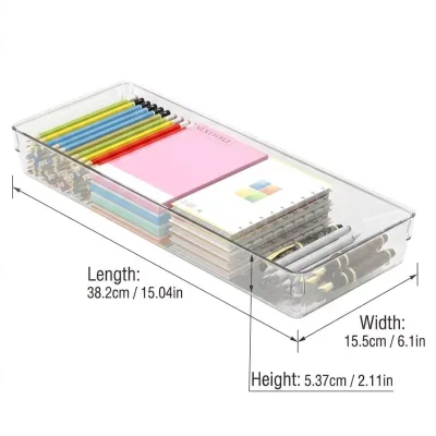 Office Organizer Injection Molded Modern Rectangle PET Plastic Desk Drawer Divider Storage Bins for Jewelry