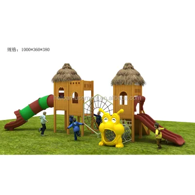 NEW Arrivals Cheap Price Wooden Outdoor Playground Swing Set With Plastic Slide