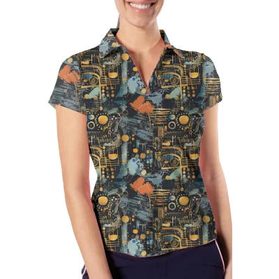 Breathable Moisture Wicking 4 Way Stretch Polyester Spandex Golf Polo Shirt Embroidery Women