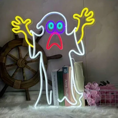 Funny Scary Ghost Shape Neon Sign Colorful LED Neon Light Wall Hanging Lamp for Halloween Home Dorm Club Window Party Decor