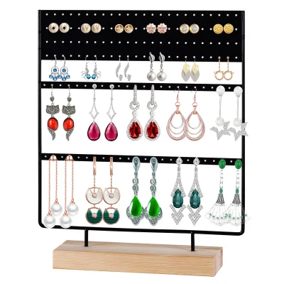 Earring Holder Jewelry Stand Organizer Black Metal and Wood Fashion Large Storage 144 Holes 13"D X 12"W X 12"H 500g