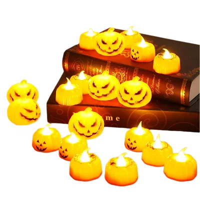 Plastic Halloween Pumpkin Candle Light LED Electronic Candle Lamp Atmosphere Decoration Light Glow Toy Party Decor