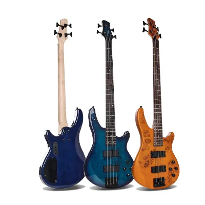 Custom Brand Electric Bass-4 String Burl Ash Body Professional with Polished Finish and Wood Fretboard