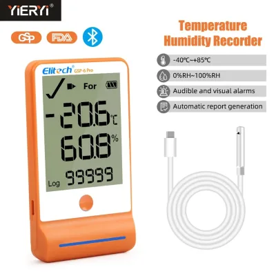 HEDAO GSP-6PRO Bluetooth Digital Temperature Humidity Data Logger 100000 Points Auto Report Alarm Refrigerator