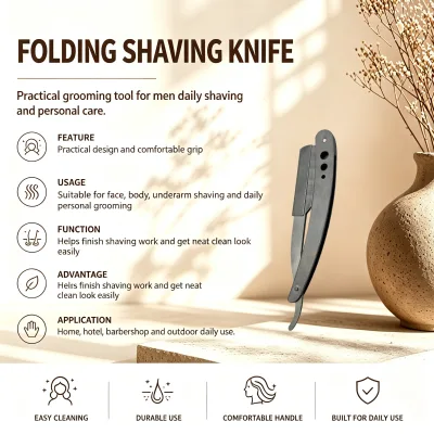 Lightweight Foldable 2CR13 Stainless Steel Shaving Knife 14x2.5x0.7cm for Daily Shaving Maintenance