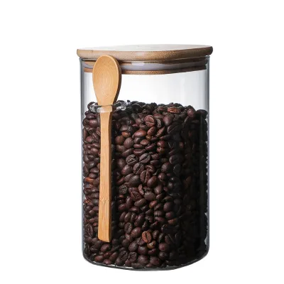 Glass Food Airtight Canister Kitchen Coffee Bean Storage Tank Jar Food Container with Wooden Spoon