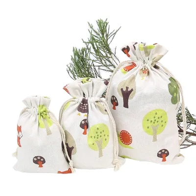 Custom Christmas Cotton Blend Drawstring Gift Storage Bag with Embroidered Logo Recyclable for Wig Packaging Candle Craft Use