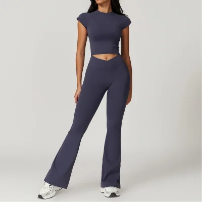 Women Yoga Set V Cut Big Seamless Ladies Fabric Thick Fleece Cross Back Summer Black Hot Sexy High Waisted Leggings Black Soft