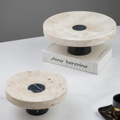 Marble Trays, Tall Fruit Trays, Yellow Travertine Decorative Party Tableware, Table Decorations