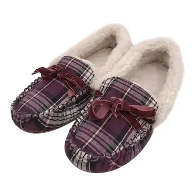 Winter Women's Moccasin Slippers with Velvet Bow Borg Fleece Lined Anti-Skid Sole Indoor Warm Loafer Slippers