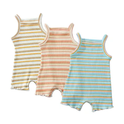 Custom Logo Baby Clothes Summer Boutique Cotton Sleeveless Pajamas Toddler Baby Girls Jumpsuits