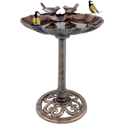 Bronze Effect Free Standing Outdoor Ornamental Garden Decorations Plastic Bird Bath for Various Species