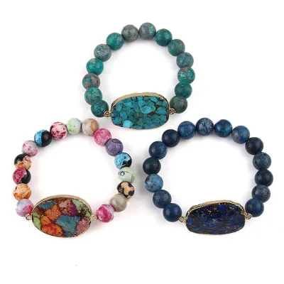 Fashion Handmade Energy Bracelets10mm Beautiful Natural Stone Beads Oval Stone Charm Bracelet Bangle