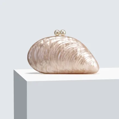 New Arrival Fashion Mother of Pearl Shell Acrylic Clutch Evening Wedding Party Bag with Chain Strap