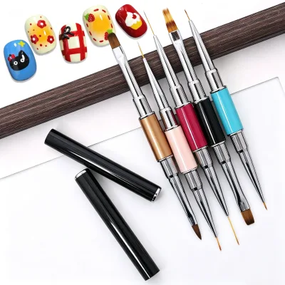 Professional Double Ended Nail Art Brush Liner Flat Oval Phototherapy Pen for DIY Manicure