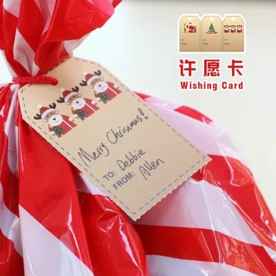 Durable Christmas Plastic Gift Bags, Red and White Striped Design for Gift Wrapping