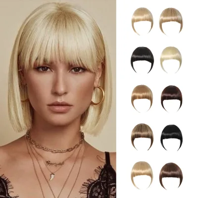 JZW Top Hairpiece Blonde Top Hair Bangs 2 Clip in Bangs Hair Extensions Synthetic Clip in Hair Bangs