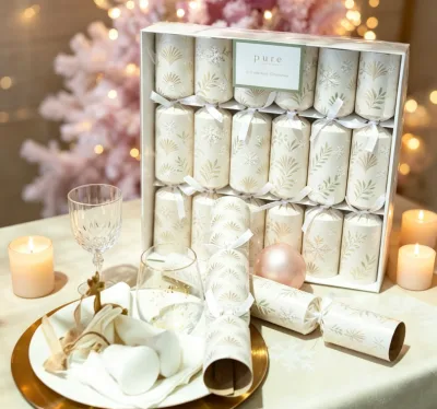 Elegant Silver Gold Fan Design Christmas Crackers Gift Box Premium Table Decor for Christmas Party & Family