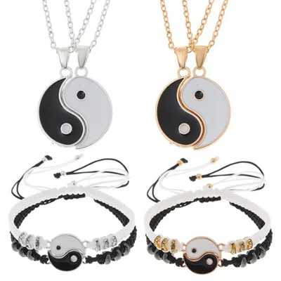 Valentine's Day Gift Jewelry Tai Chi Necklaces Bracelet Yin Yang Pendant Puzzle Piece Couple Friends Choker Yin Yang Necklace