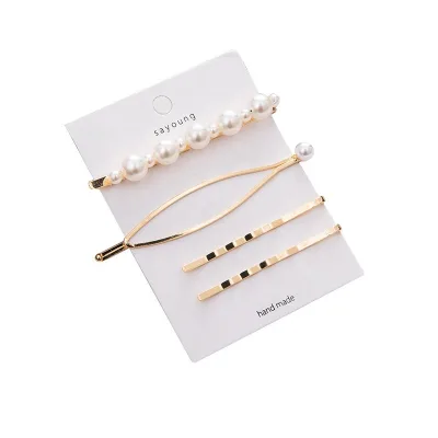 Fashion Wedding Bridal Hair Accessories Metal Pearl Hair Clip Set Combination Girls Sweet Bangs Clips Hairgrips