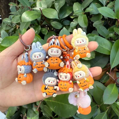 Anime Hot Sales Wholesale Labubu Bag Pendant Halloween Gift Flocking Keychain