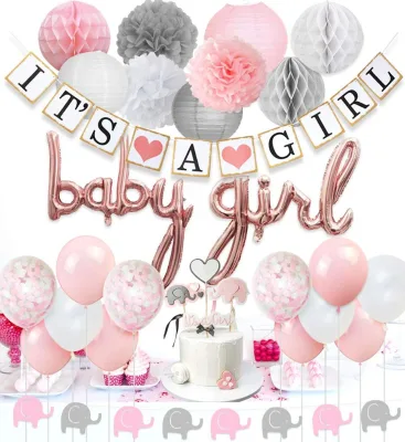 Baby Shower Decorations for Girls Baby Girl Balloon Elephant Garland Confetti Balloons Elephant Cake Topper Baby Shower Supplies
