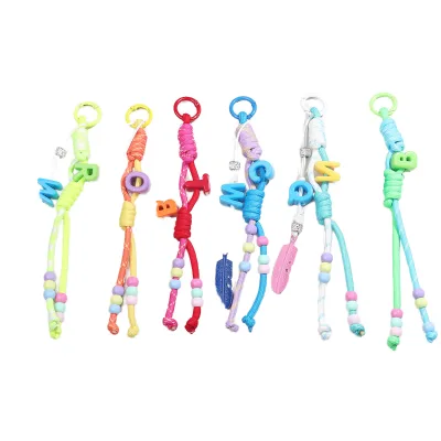 Hot Sale Color Block Letter Beaded Pendant - Alloy Feather Nylon Rope,High-end Bag Phone Charm