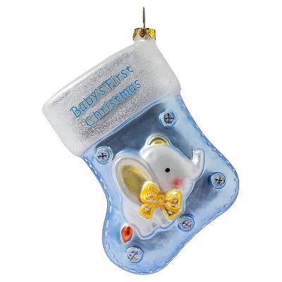 Wholesale Hanging Decorative Blue Glass Ornaments for Glass Baby's First Christmas Ornaments Eco-friendly