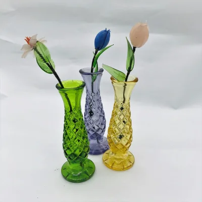Custom Color Sculptured Glass Flower Vase